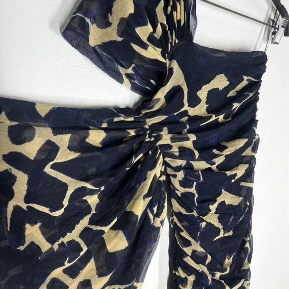 Jean Paul Gaultier Fuzzi Sz M Ruched Mesh Dress One Shoulder Blue Printed - Picture 2 of 9